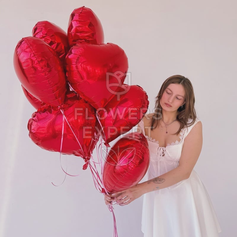 Набор из 9 фольгированных шаров в виде сердца "RED MIX"