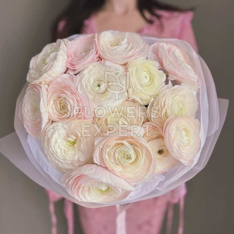Букет из 15 ранункулюсов "BISQUE"