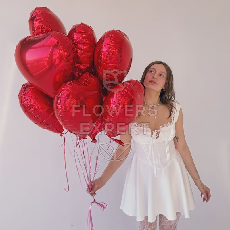 Набор из 9 фольгированных шаров в виде сердца "RED MIX"