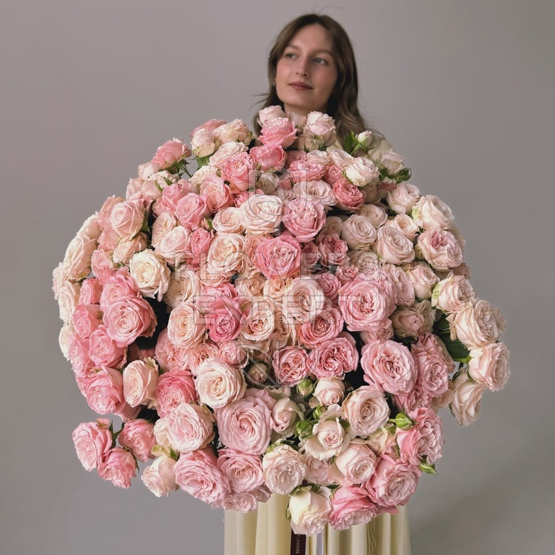 Большой букет из 51 кустовой пионовидной розы "BOMBASTIC"