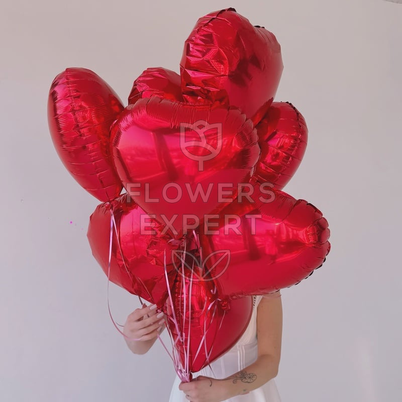 Набор из 9 фольгированных шаров в виде сердца "RED MIX"