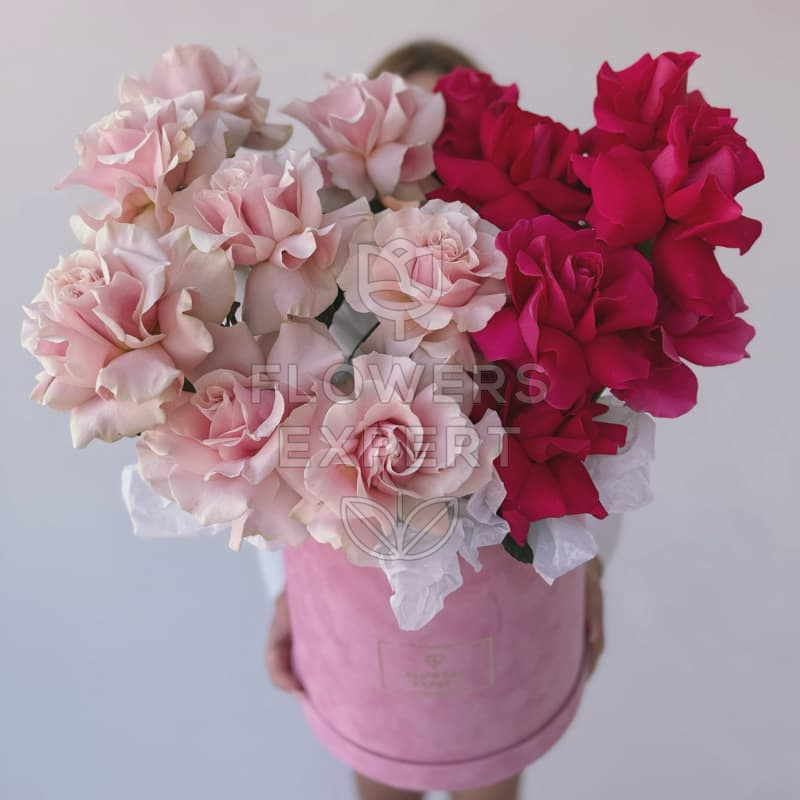 Бархатная коробка из 15 французских роз "CHA CHA"