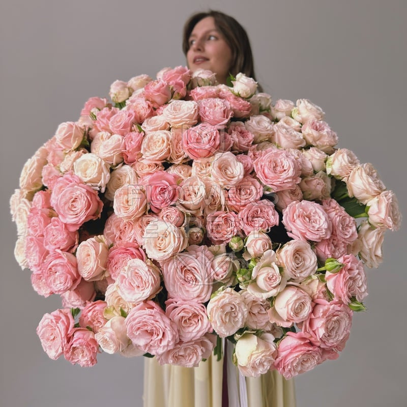 Большой букет из 51 кустовой пионовидной розы "BOMBASTIC"