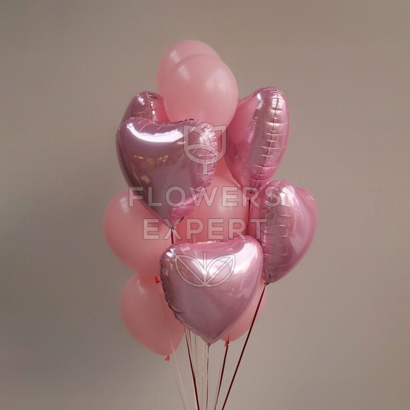 Набор из 7 простых и 5 фольгированных шаров в виде сердца "PINK!"