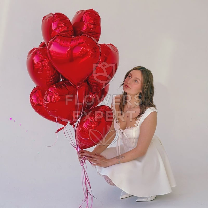 Набор из 9 фольгированных шаров в виде сердца "RED MIX"