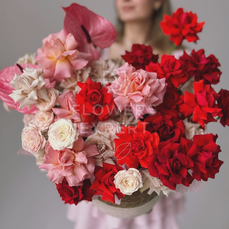 Композиция в кашпо c французскими розами "CUPID"