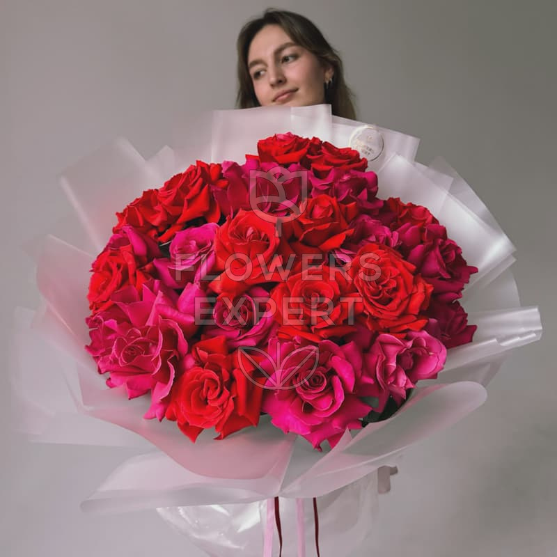 Букет из 25 французских роз "PINK FLOYD & NINA"